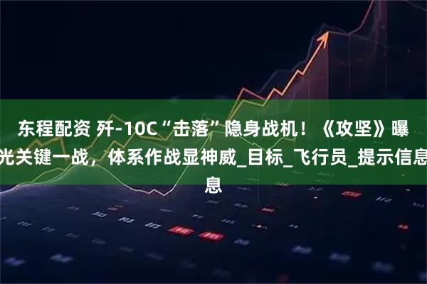 东程配资 歼-10C“击落”隐身战机！《攻坚》曝光关键一战，体系作战显神威_目标_飞行员_提示信息